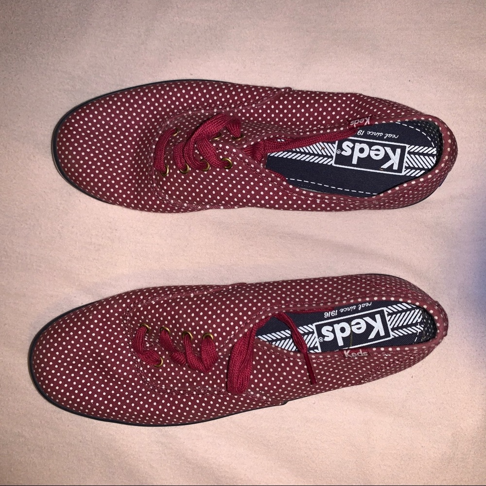 Maroon & white polka dot keds